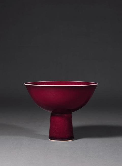 古玩陶瓷霽紅釉高足碗，模糊，偏老真品鑒賞圖