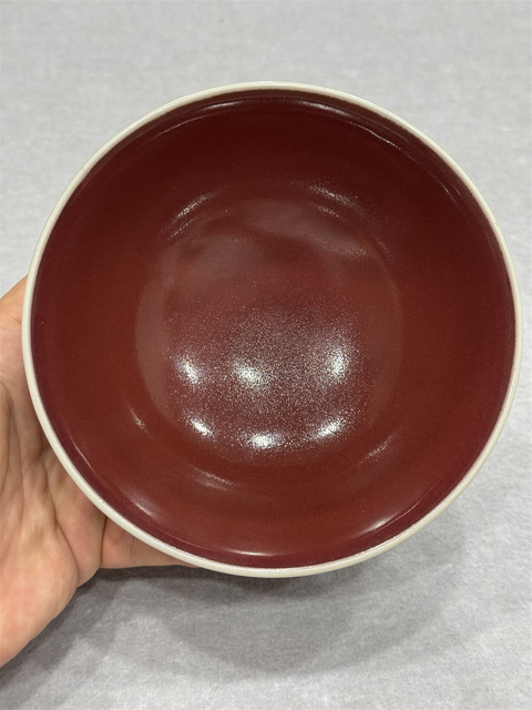 古玩陶瓷霽紅釉高足碗，模糊，偏老真品鑒賞圖
