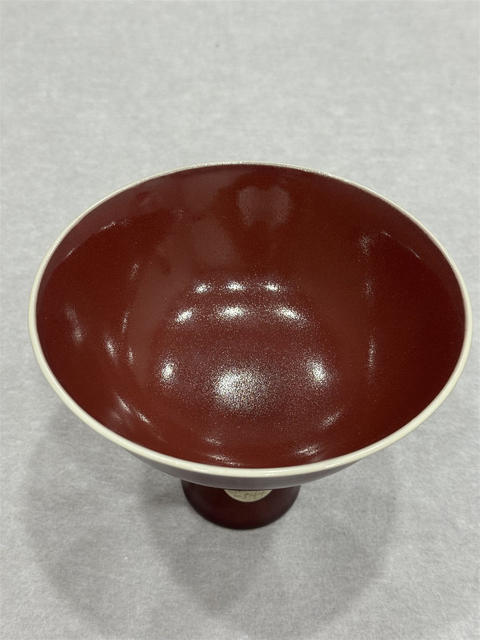 古玩陶瓷霽紅釉高足碗，模糊，偏老真品鑒賞圖