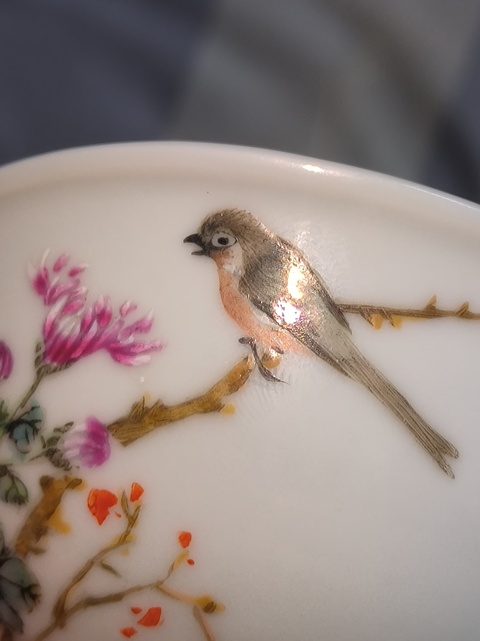 古玩陶瓷花鳥紋粉彩茶圓真品鑒賞圖