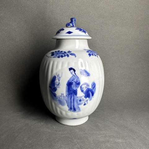古玩陶瓷清康熙 青花人物紋蓋罐真品鑒賞圖