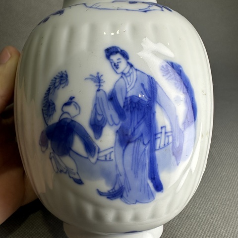 古玩陶瓷清康熙 青花人物紋蓋罐真品鑒賞圖