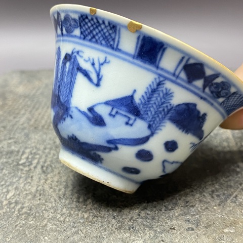 古玩陶瓷人物山水青花杯真品鑒賞圖