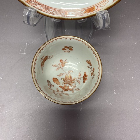 古玩陶瓷清康熙·外紫金釉內礬紅花卉·杯碟拍賣，當前價格2680元