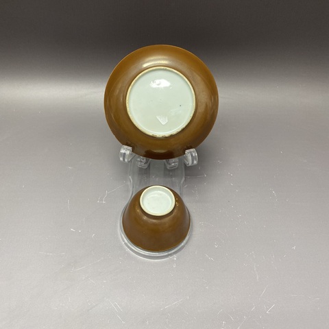 古玩陶瓷清康熙·外紫金釉內礬紅花卉·杯碟拍賣，當前價格2680元