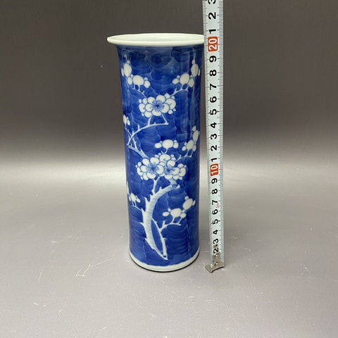 古玩陶瓷青花留白冰梅紋花觚真品鑒賞圖