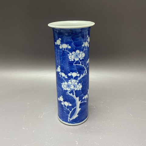 古玩陶瓷青花留白冰梅紋花觚真品鑒賞圖