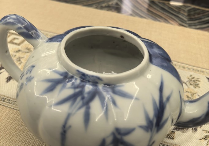 古玩陶瓷清嘉慶 青花翠竹詩(shī)文茶壺真品鑒賞圖