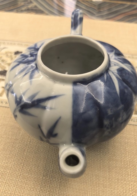 古玩陶瓷清嘉慶 青花翠竹詩(shī)文茶壺真品鑒賞圖