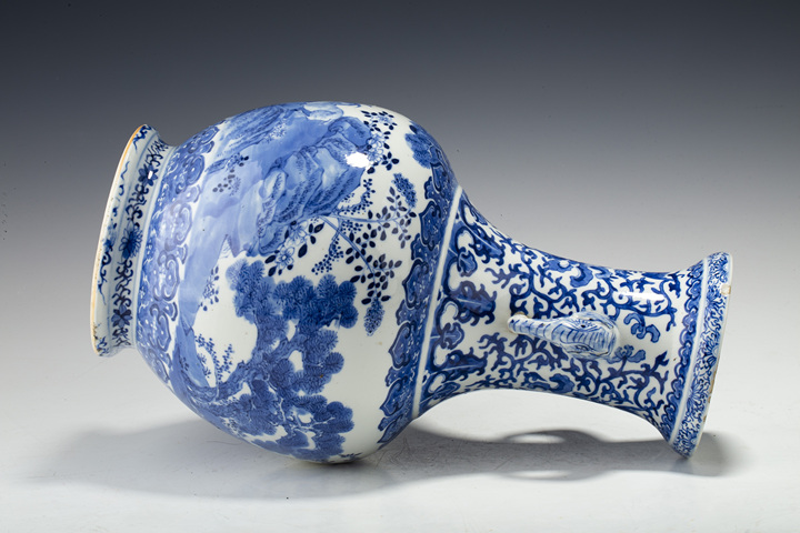 古玩陶瓷清晚·青花通景三陽開泰紋象耳尊真品鑒賞圖