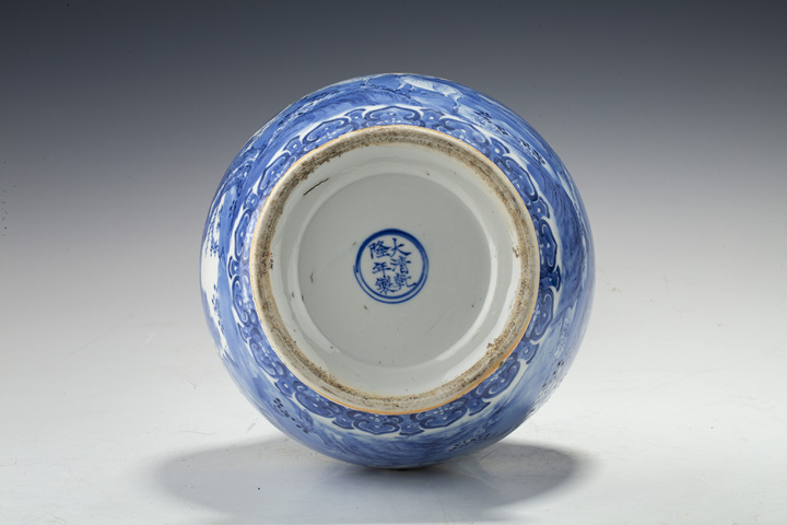 古玩陶瓷清晚·青花通景三陽開泰紋象耳尊真品鑒賞圖
