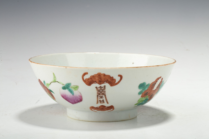古玩陶瓷清同治·粉彩三多福壽紋碗真品鑒賞圖