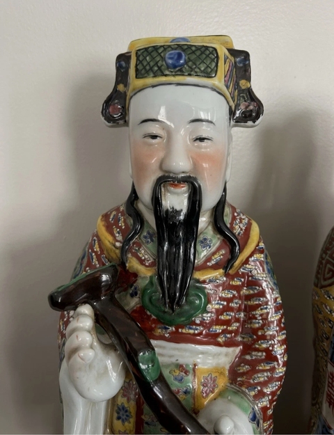 古玩陶瓷粉彩三星高照造像真品鑒賞圖
