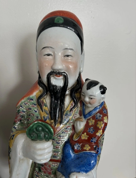 古玩陶瓷粉彩三星高照造像真品鑒賞圖