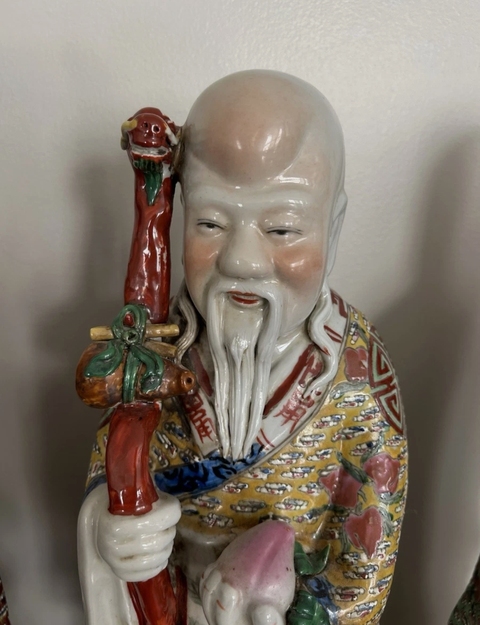 古玩陶瓷粉彩三星高照造像真品鑒賞圖