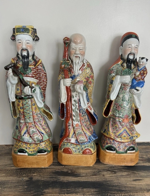 古玩陶瓷粉彩三星高照造像真品鑒賞圖