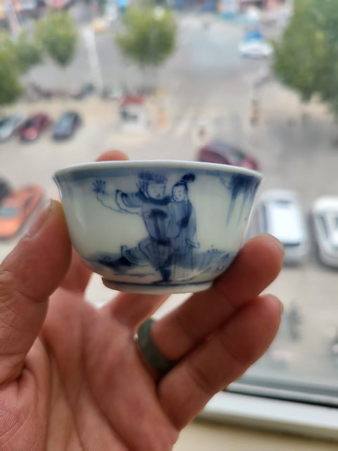古玩陶瓷青花鳳儀亭紋茶碗真品鑒賞圖