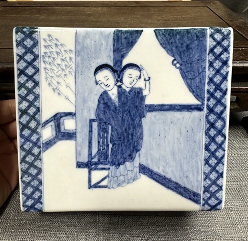 古玩陶瓷青花人物故事紋枕真品鑒賞圖