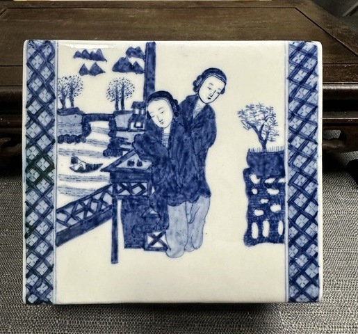 古玩陶瓷青花人物故事紋枕真品鑒賞圖