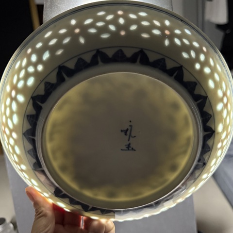 古玩陶瓷青花龍紋加彩玲瓏盤真品鑒賞圖