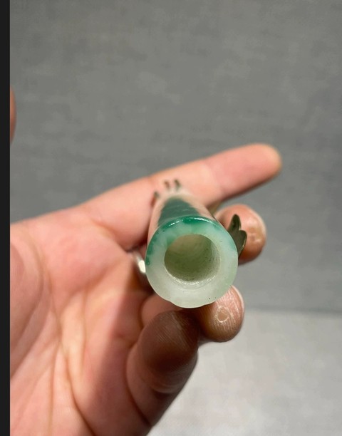 古玩玉器玻璃仿翡翠翎管真品鑒賞圖