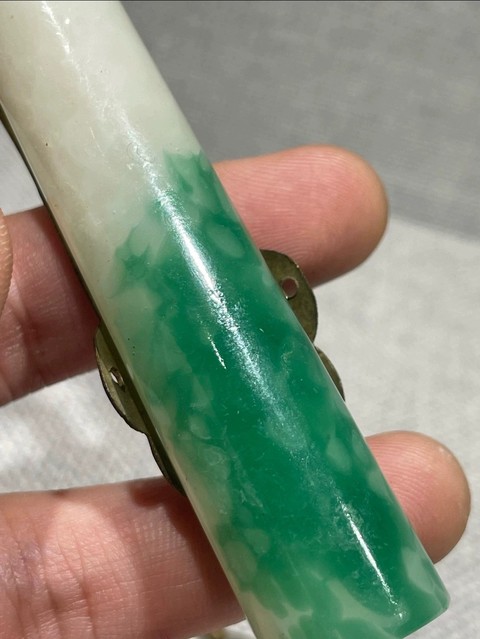 古玩玉器玻璃仿翡翠翎管真品鑒賞圖
