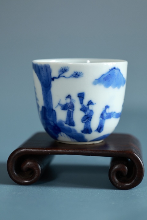 古玩陶瓷青花竹林七賢圖臥足杯拍賣，當前價格1800元