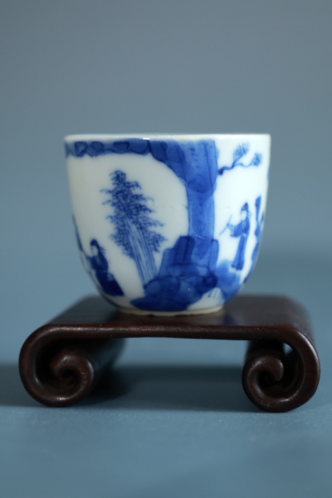 古玩陶瓷青花竹林七賢圖臥足杯拍賣，當前價格1800元