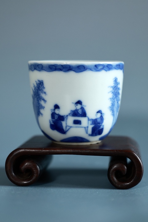 古玩陶瓷青花竹林七賢圖臥足杯拍賣，當前價格1800元