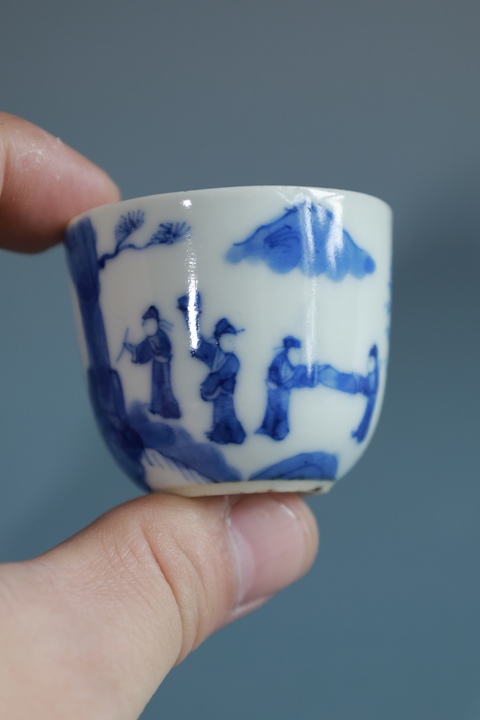 古玩陶瓷青花竹林七賢圖臥足杯拍賣，當前價格1800元