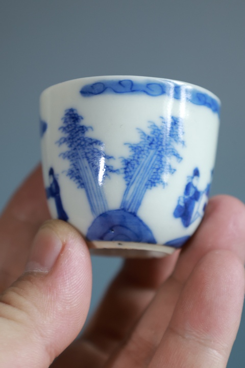 古玩陶瓷青花竹林七賢圖臥足杯拍賣，當前價格1800元