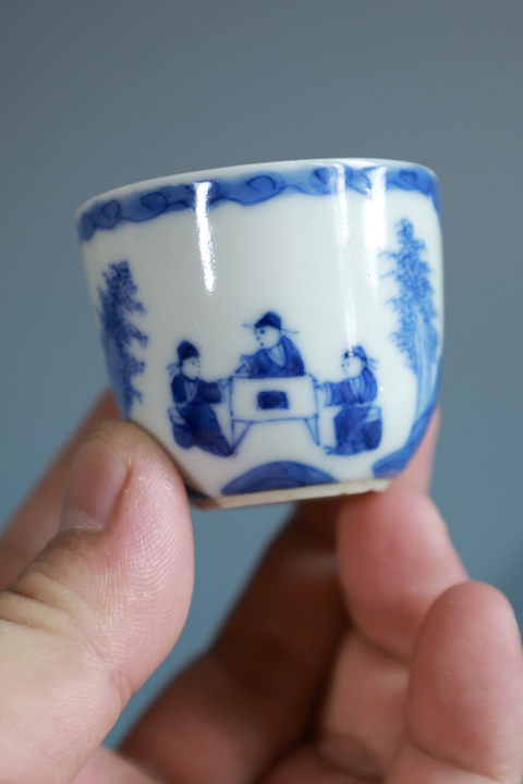 古玩陶瓷青花竹林七賢圖臥足杯拍賣，當前價格1800元