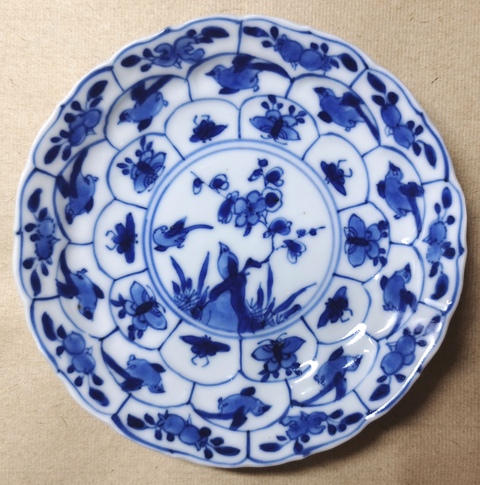 古玩陶瓷青花花鳥紋花口盤真品鑒賞圖