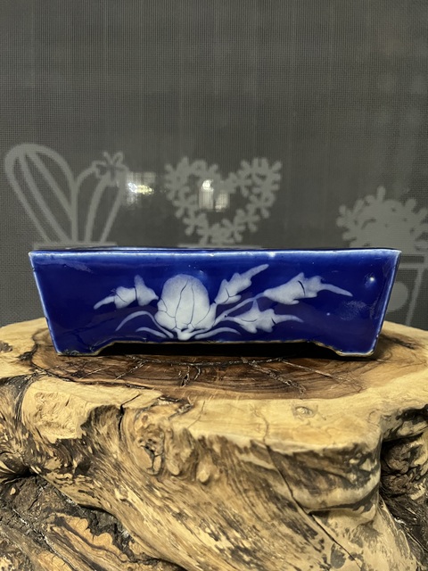 古玩陶瓷霽藍釉堆白花卉紋花盆真品鑒賞圖