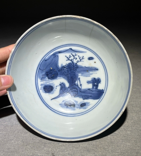 古玩陶瓷人物山水青花青花碗真品鑒賞圖