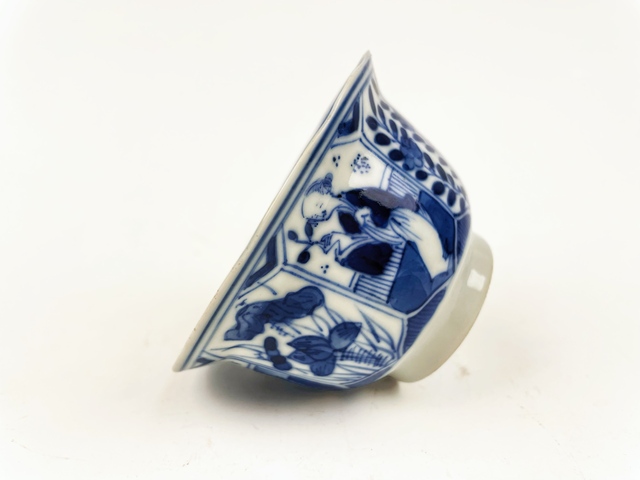 古玩陶瓷清光緒·青花仕女開窗折沿杯拍賣，當前價格198元