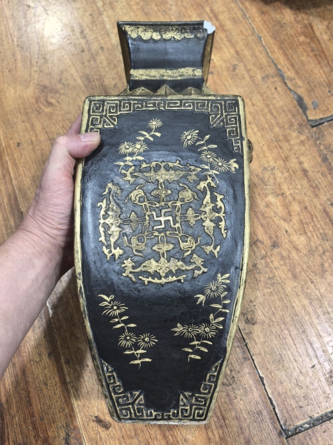 古玩陶瓷古銅彩福在眼前圖四方瓶真品鑒賞圖