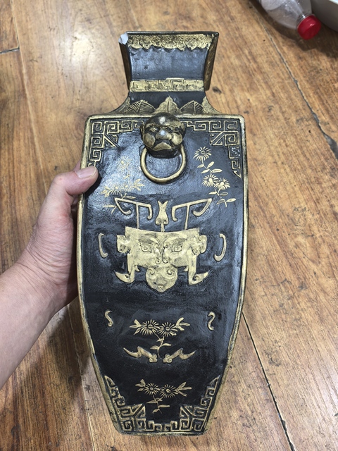 古玩陶瓷古銅彩福在眼前圖四方瓶真品鑒賞圖