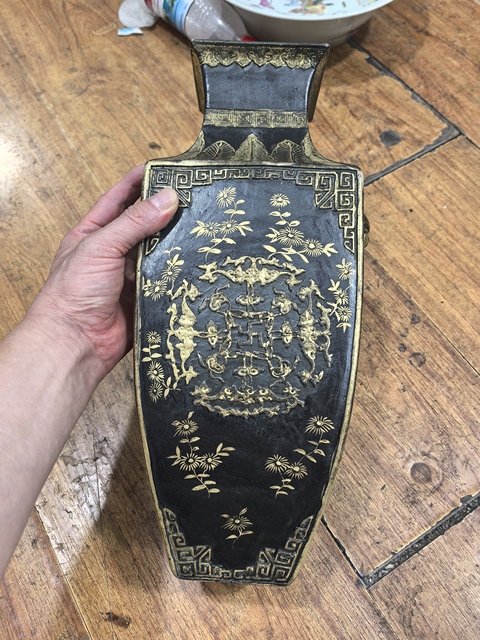 古玩陶瓷古銅彩福在眼前圖四方瓶真品鑒賞圖
