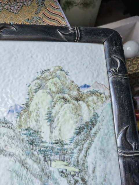 古玩陶瓷淺絳山水紋瓷板真品鑒賞圖