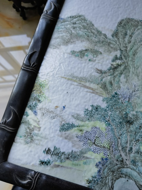 古玩陶瓷淺絳山水紋瓷板真品鑒賞圖