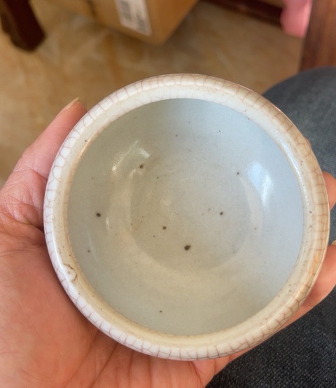 古玩陶瓷哥釉缽式三足香爐真品鑒賞圖