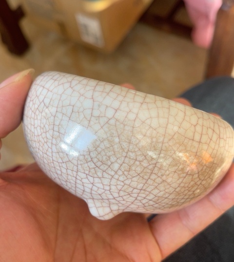 古玩陶瓷哥釉缽式三足香爐真品鑒賞圖