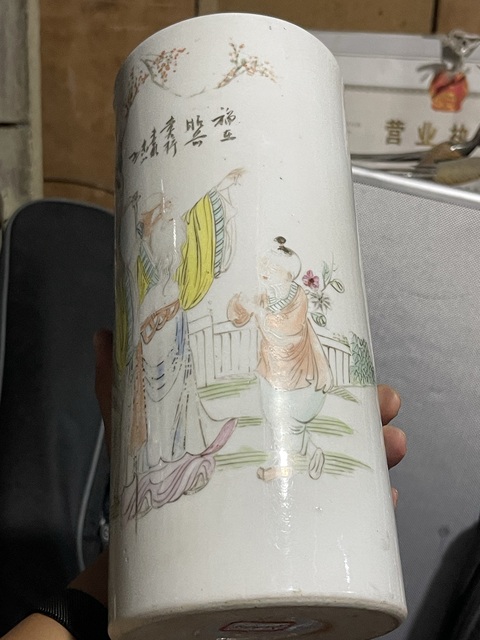 古玩陶瓷壽星圖玉璧底帽筒真品鑒賞圖