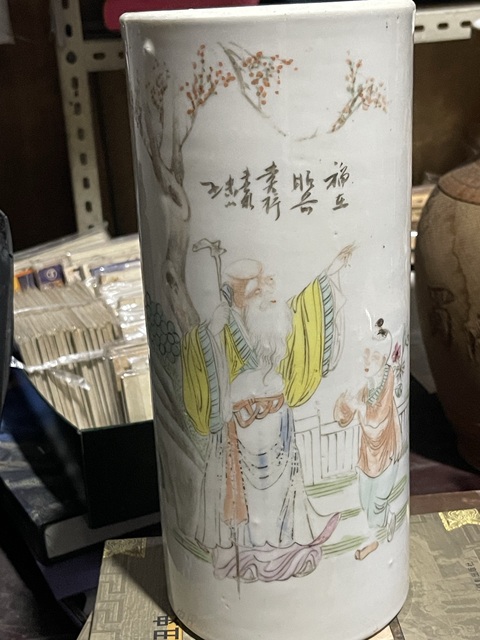 古玩陶瓷壽星圖玉璧底帽筒真品鑒賞圖