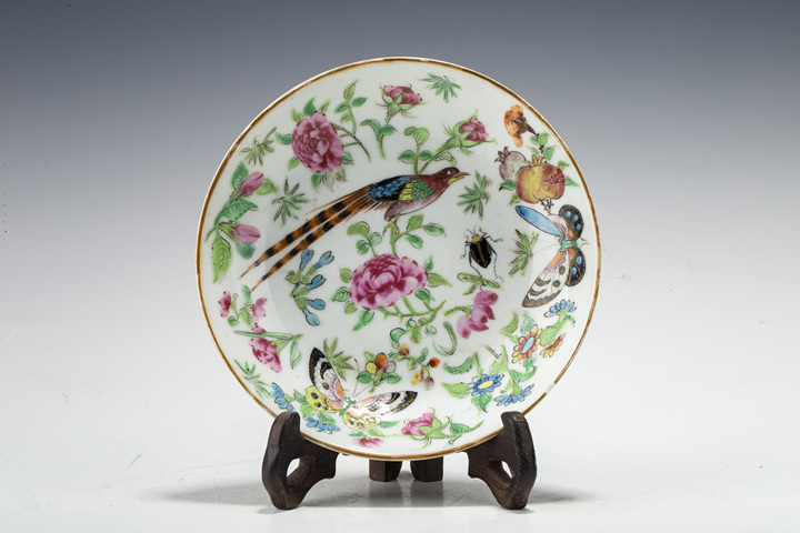 古玩陶瓷清晚·廣彩花鳥紋杯碟一套真品鑒賞圖