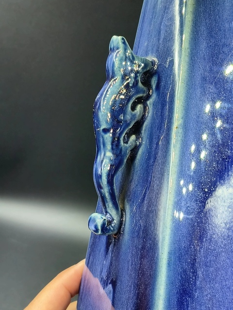 古玩陶瓷創匯時期藍釉賞瓶拍賣，當前價格1300元