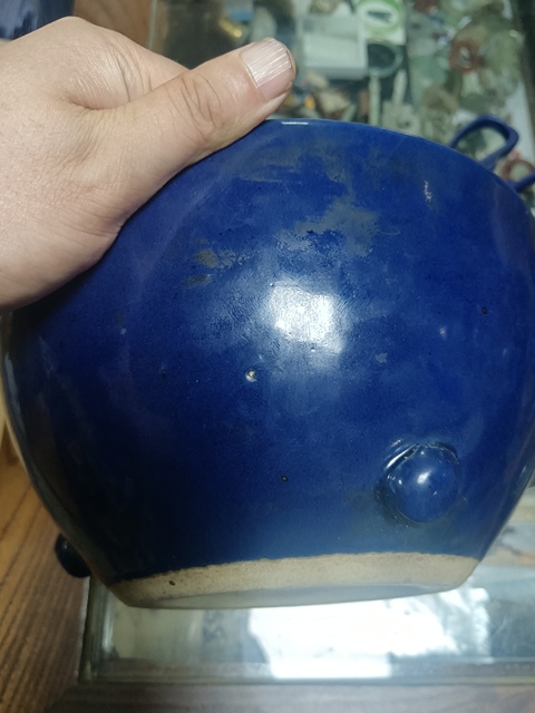 古玩陶瓷霽藍釉三乳足缽式香爐真品鑒賞圖