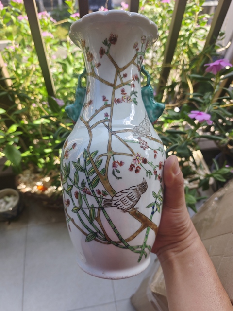 古玩陶瓷粉彩花鳥瓶真品鑒賞圖