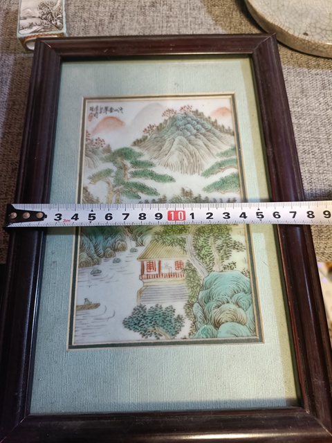 古玩陶瓷粉彩山水人物瓷板真品鑒賞圖